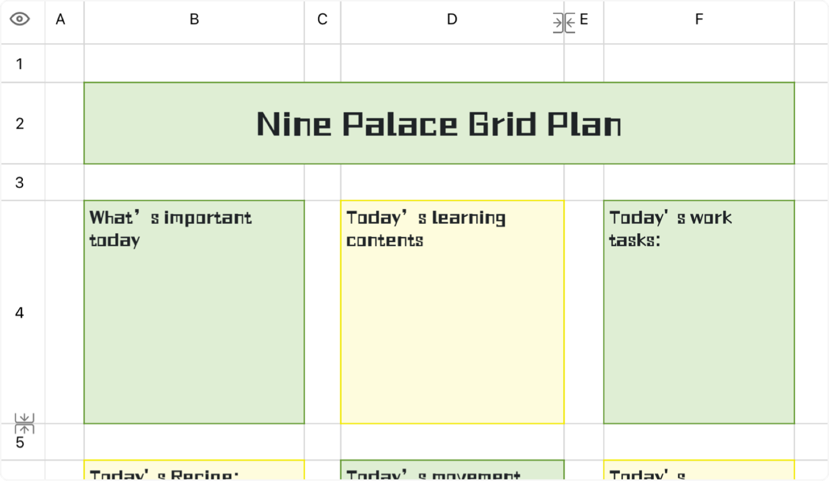 Nine- square grid schedule 1